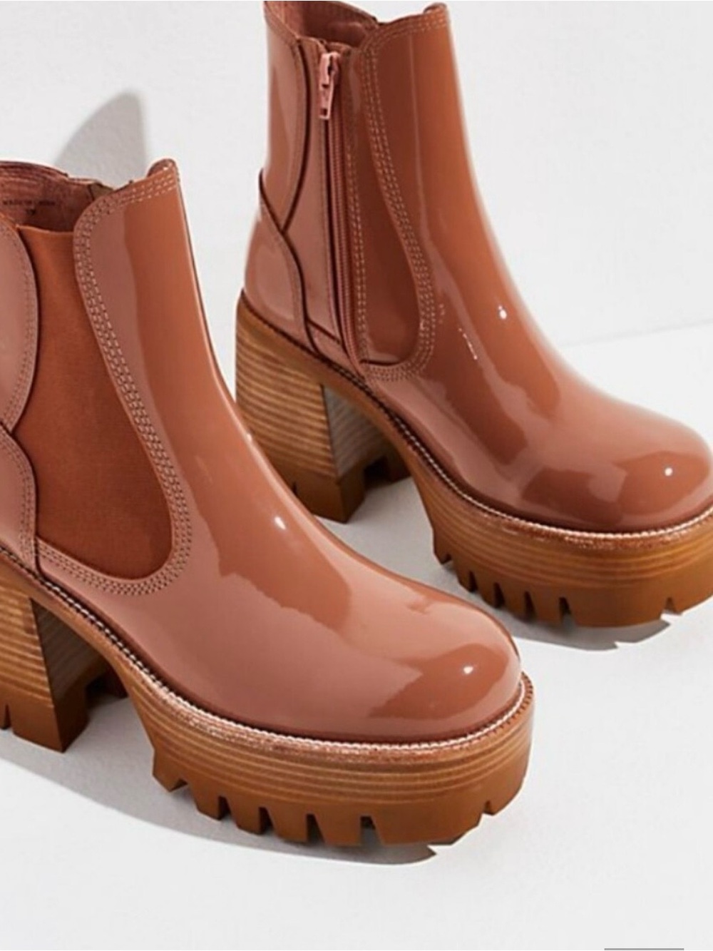 Jeffrey Campbell Patent Platform Chelsea Boots in Cognac